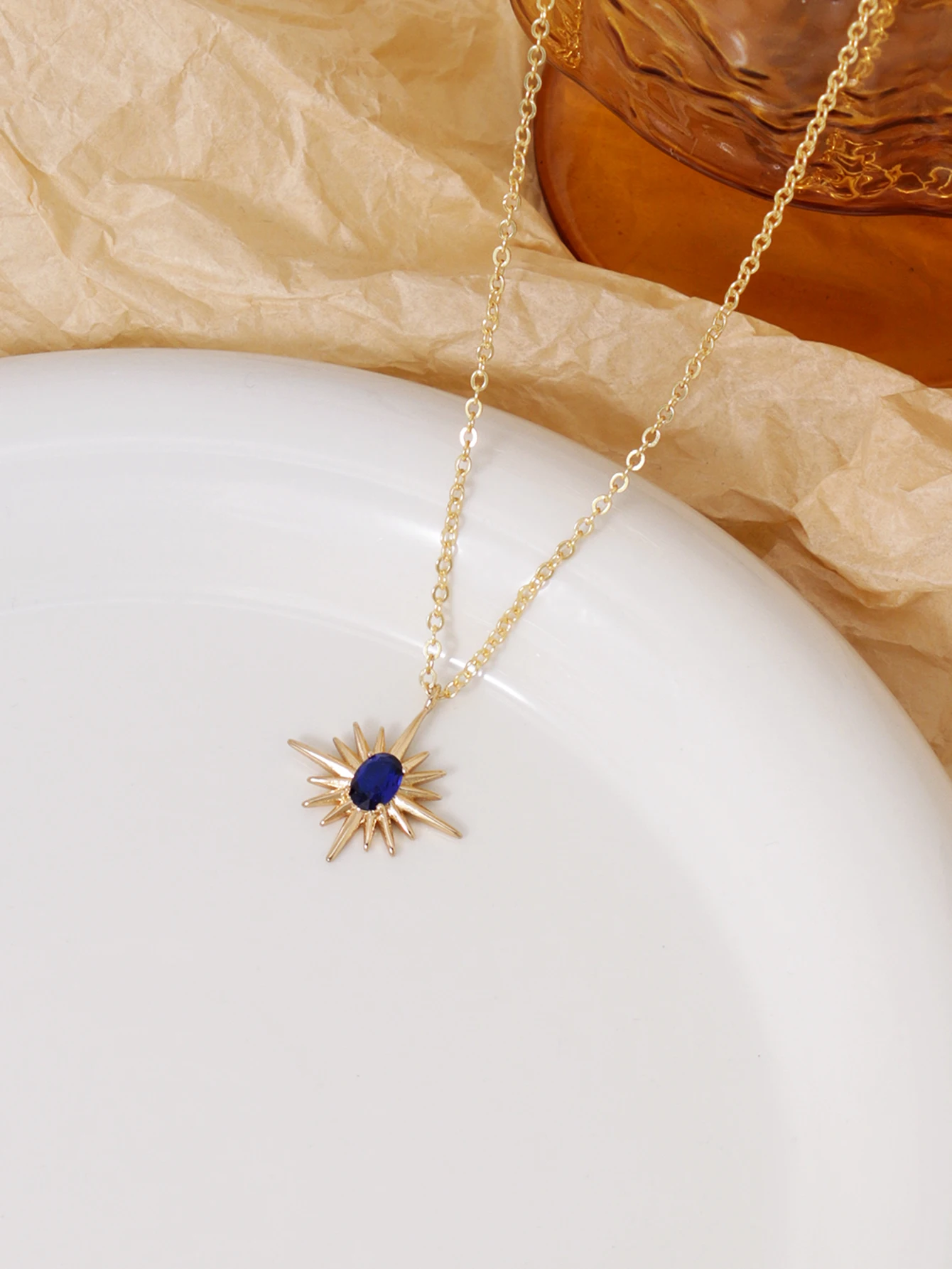 Synthetic Zircon Sun Necklace Daily Gift