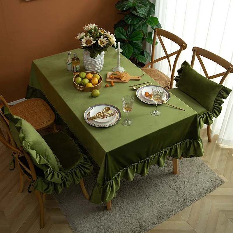 

New Nordic vintage solid color Dutch velvet tablecloth Hotel Cafe ruffled lace decorative tablecloth