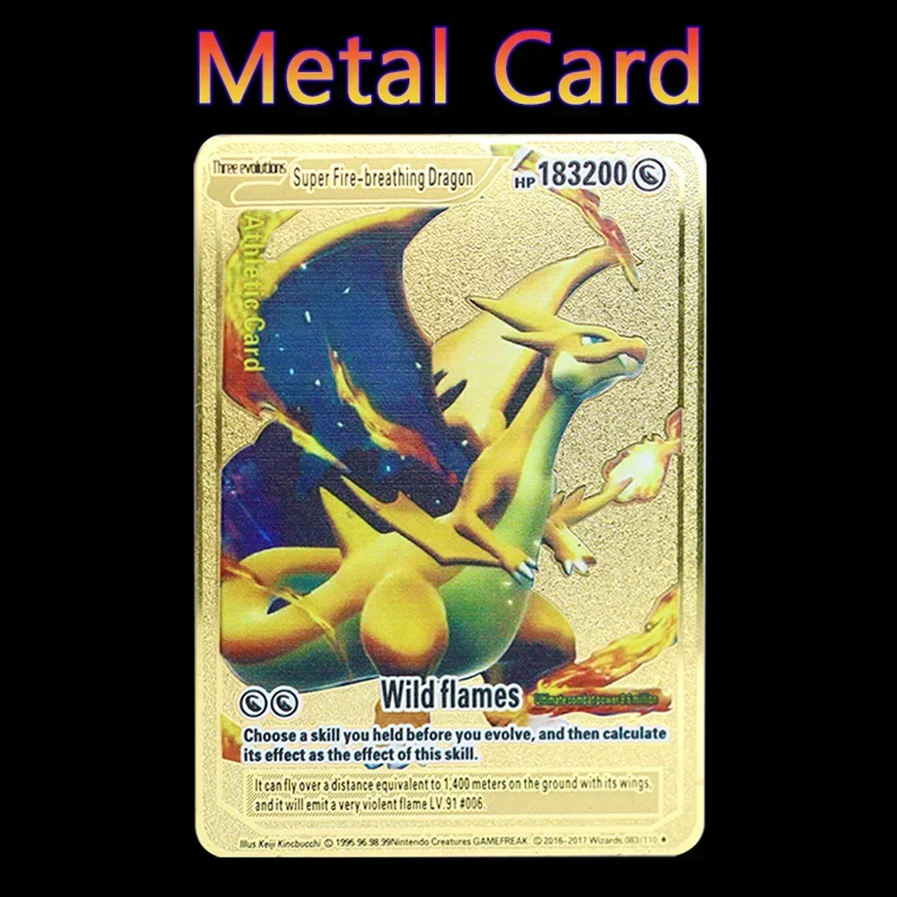 Pokemon Cards Pokemon 183200 Points High Mach Pikachu Charizard Mewtwo Gold Black English French Metal Card Vmax Mega GX Game Collection Card