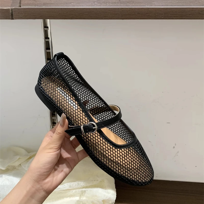 أحذية نسائية صيفية مريحة بكعب شبكي أحذية مسطحة عصر...