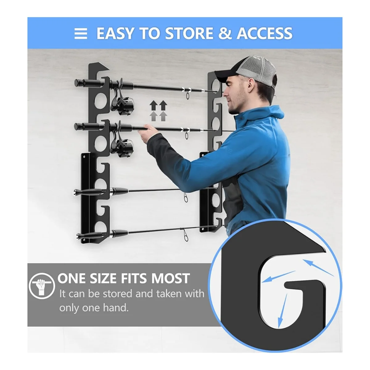 Wall Mounted Fishing Rod Holder Fishing Poles Horizontal Support Rack Wall Ceiling Storage Rack