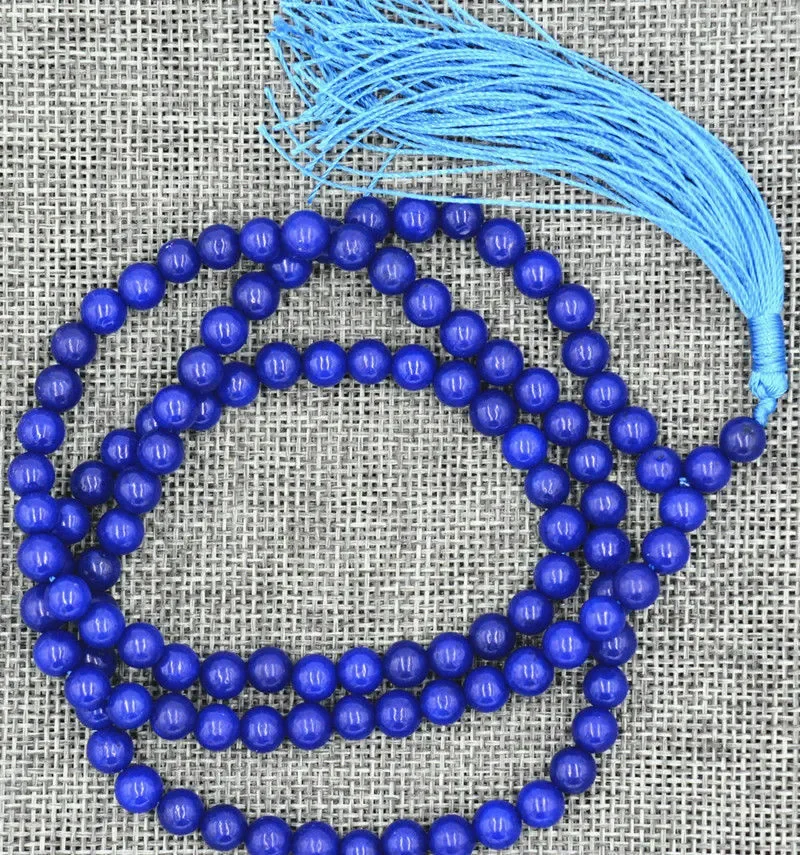 Natural 6mm stone Buddhist Blue Sapphire 108 Prayer Beads Mala Bracelet Necklace jade Jewelry crystal