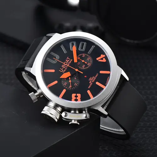 U-BOAT Men's Quartz Chronograph Watch 44mm Stainless Steel Case Silicone Band 1001M Waterproof - Image 7