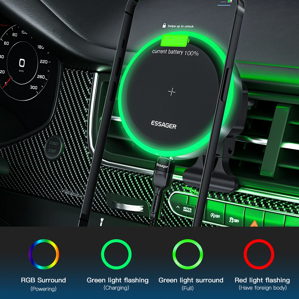 Essager RGB ׳ƽ  ޴ ġ, Qi 15W  ,  14 13  ƽ Ｚ,  ޴ ġ