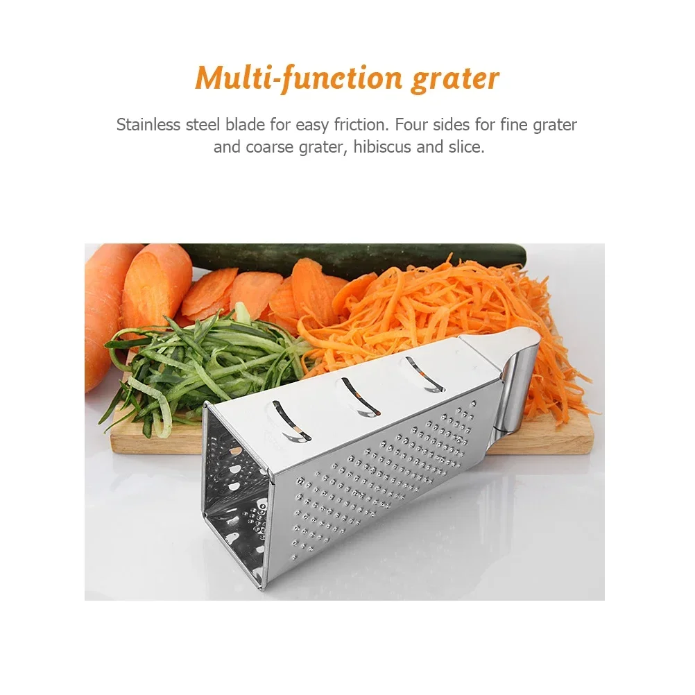 Description Picture 3 of itemStainless Steel 4 Sided Blades Household Box Grater Container Multipurpose Vegetables Cutter Kitchen Tools Manual Cheese Slicer