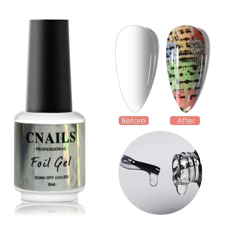 Cnails 손톱용 포일 젤, 접착제 베이스 코트, 흡수 제거 UV LED 탑 코트, 네일 아트 디자인, 매니큐어 포일 트랜스퍼 젤, 네일 광택제 바니시