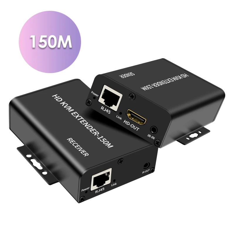 1 Paio Di Adattatore Di Estensione Video Da 150M/60M Compatibile Con Hdmi Kvm Loop Out Usb-A Tastiera Mouse In Metallo Rj45 Lan Ethernet Extender Tx R