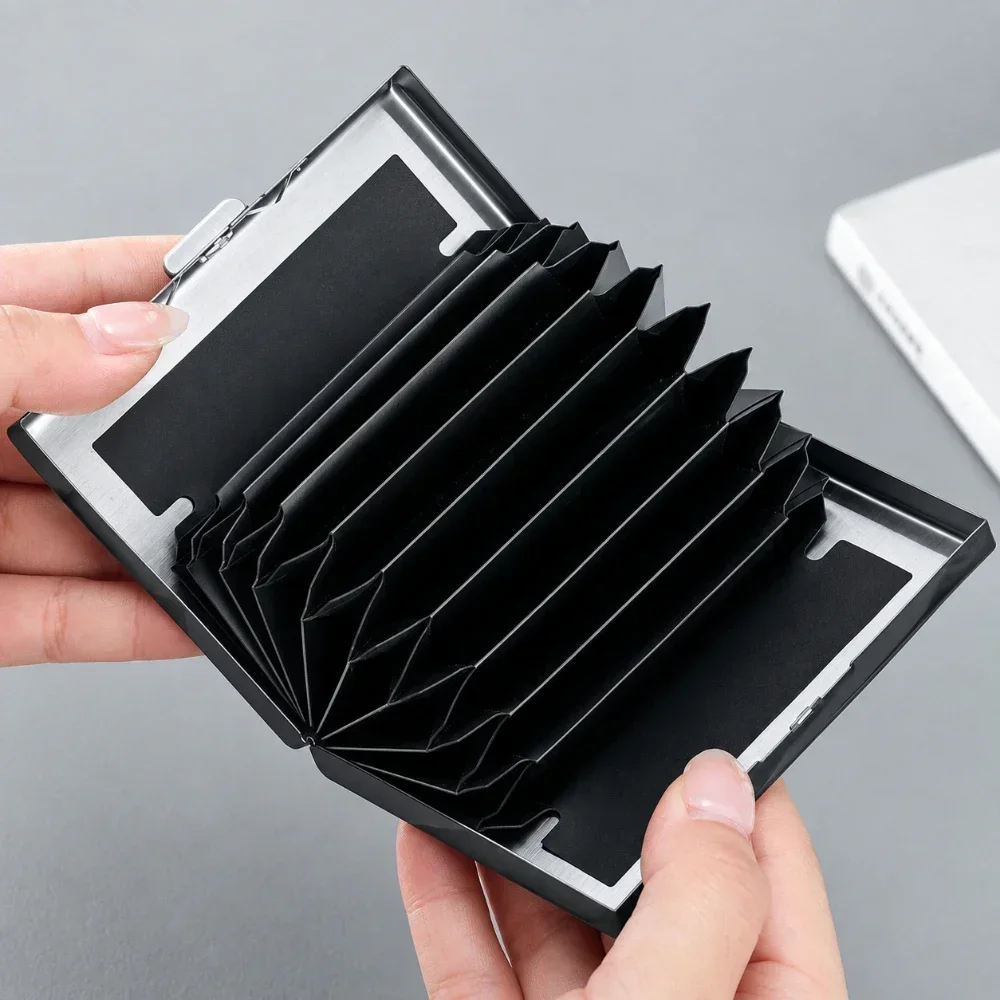 Sleek Stainless Steel RFID-Blocking Credit Card Holder – 10-Slot Slim Metal Wallet
