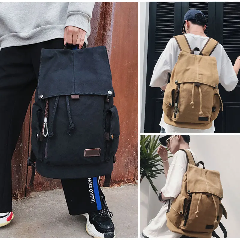 

2023 Canvas Laptop Travel Backpack Men USB Charging School Drawstring Shoulder Bags Large Capacity Vintage School Bagpack