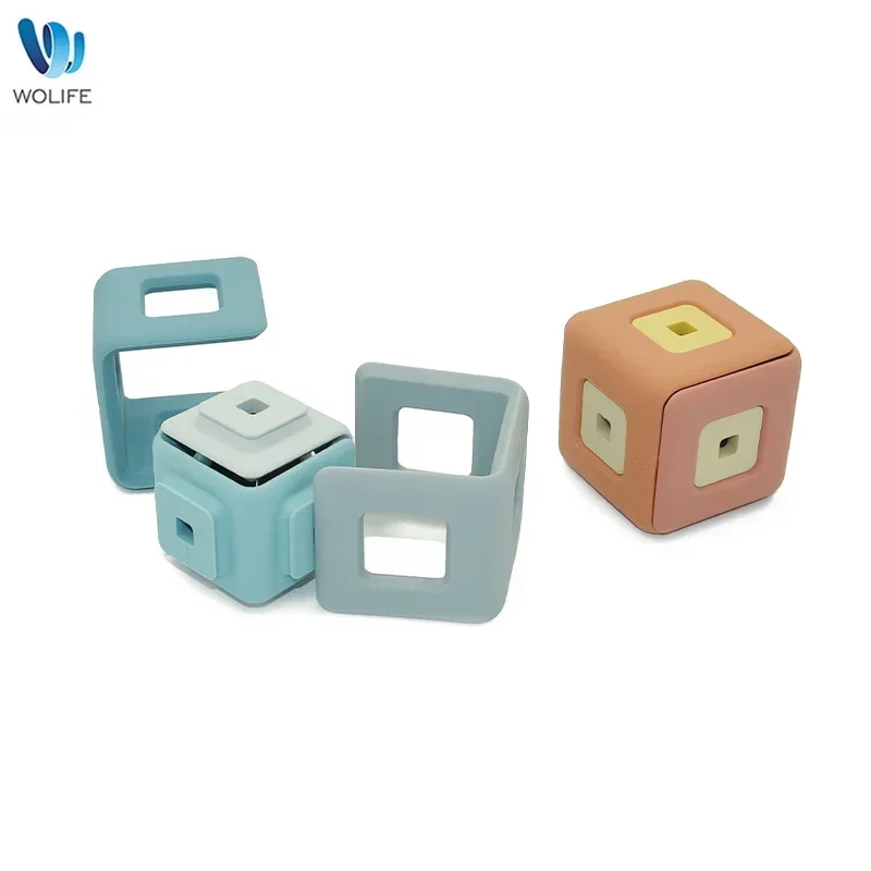Baby Silicone Blocks 3D Square Combination Silicone Blocks BPA-Free Educational Montessori Toys Baby Teether Gifts Stacking Toys