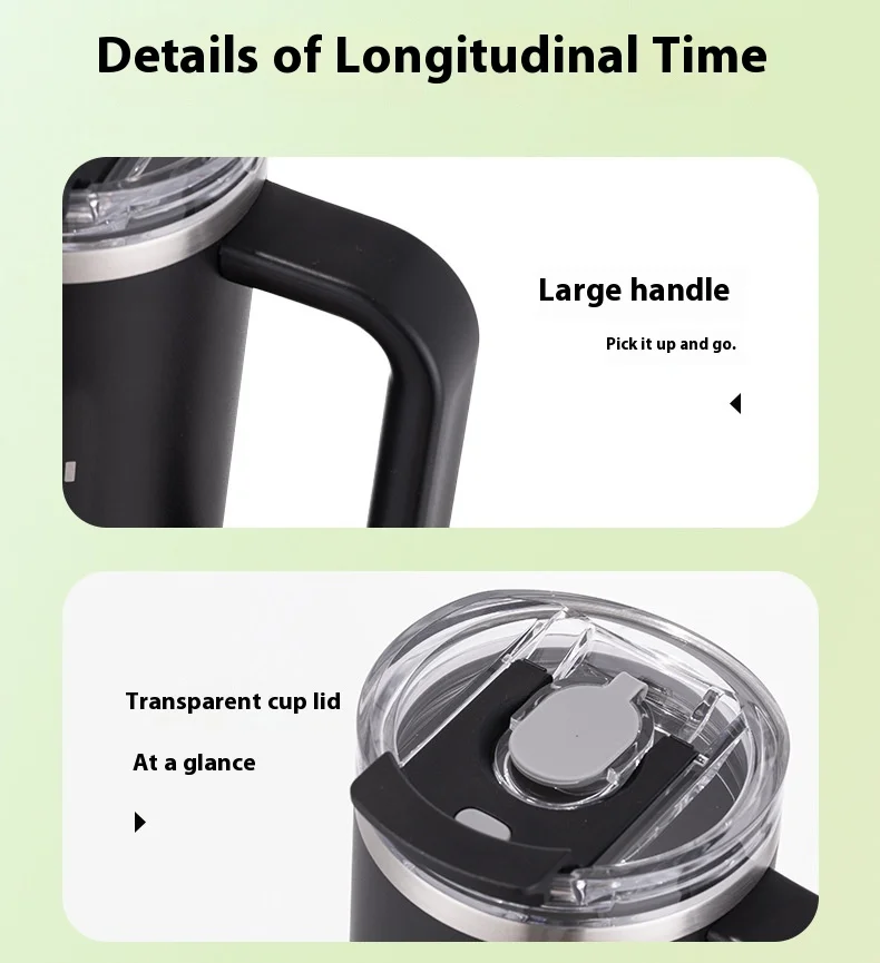 304 Stainless Steel Insulated 900Ml Thermal Coffee Car Cup Tumbler With Handle Straw