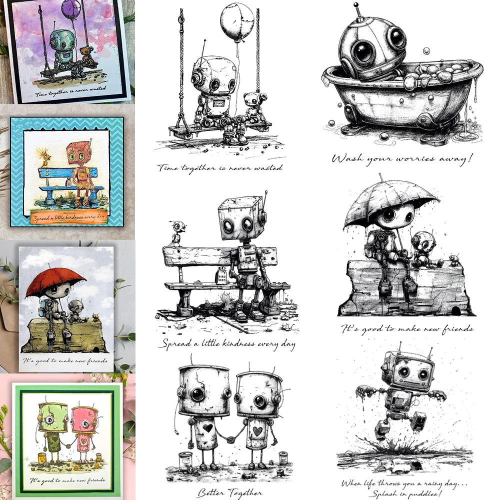 Time Together Robot Series Clear Stamp for DIY Scrapbooking Paper Craft Card Making clear stamps clear rubber stamps