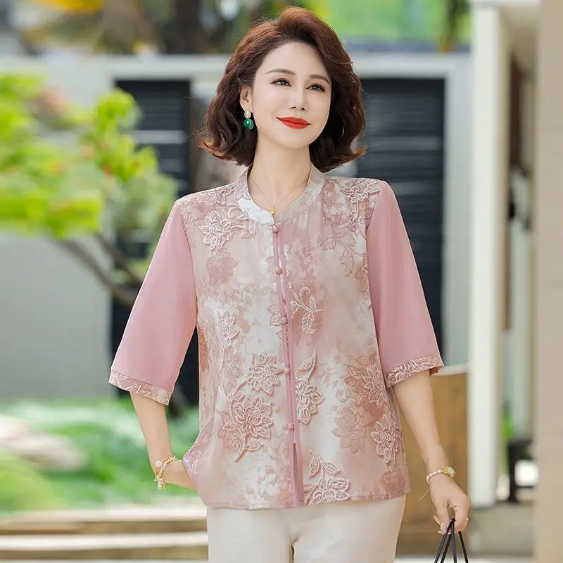 Summer Chic Chiffon Blouse for Middle Aged and Elderly