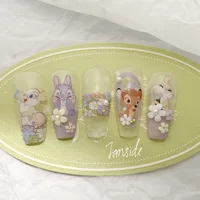 Cartoon Rabbit Deer Nail Stickers Bambi Grace Nail Art Light Color Cute Bunny Flowers Nail Accessories Embossed Nail Supplies 2