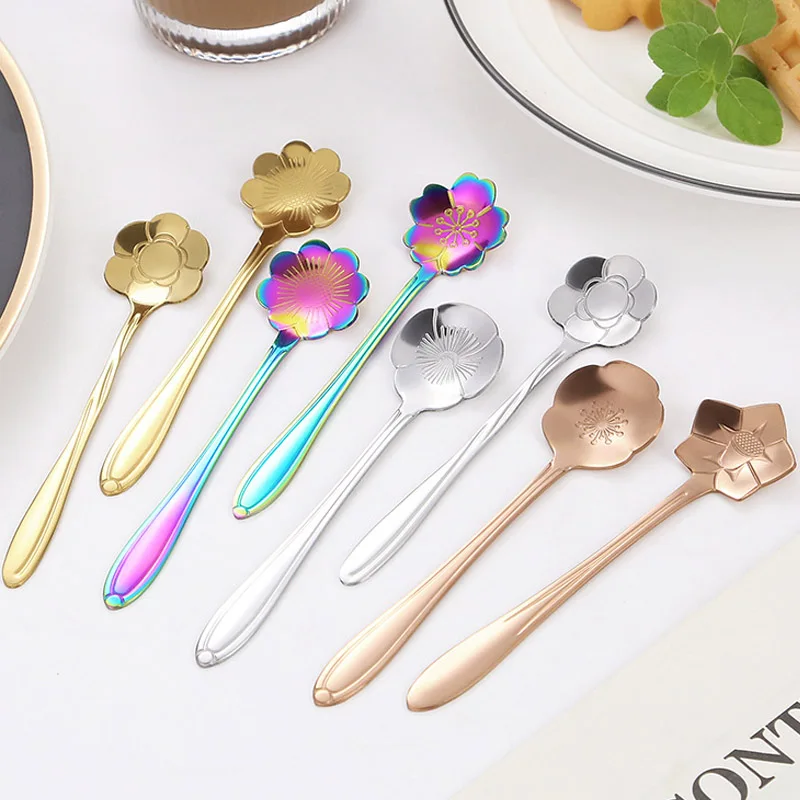 4Pcs Flower Spoon Set Small Teaspoon Coffee Spoon Cute Ice Cream Dessert Gift Cutlery Stainless Steel For Coffee Tea