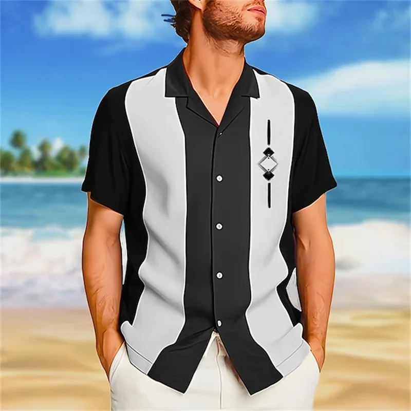 2024 Men's Shirt Slim Shirt Summer Short Sleeve Harajuku Geometry Cuba Collar Hawaiian Shirt Casual Oversize 7-color Shirt 5XL