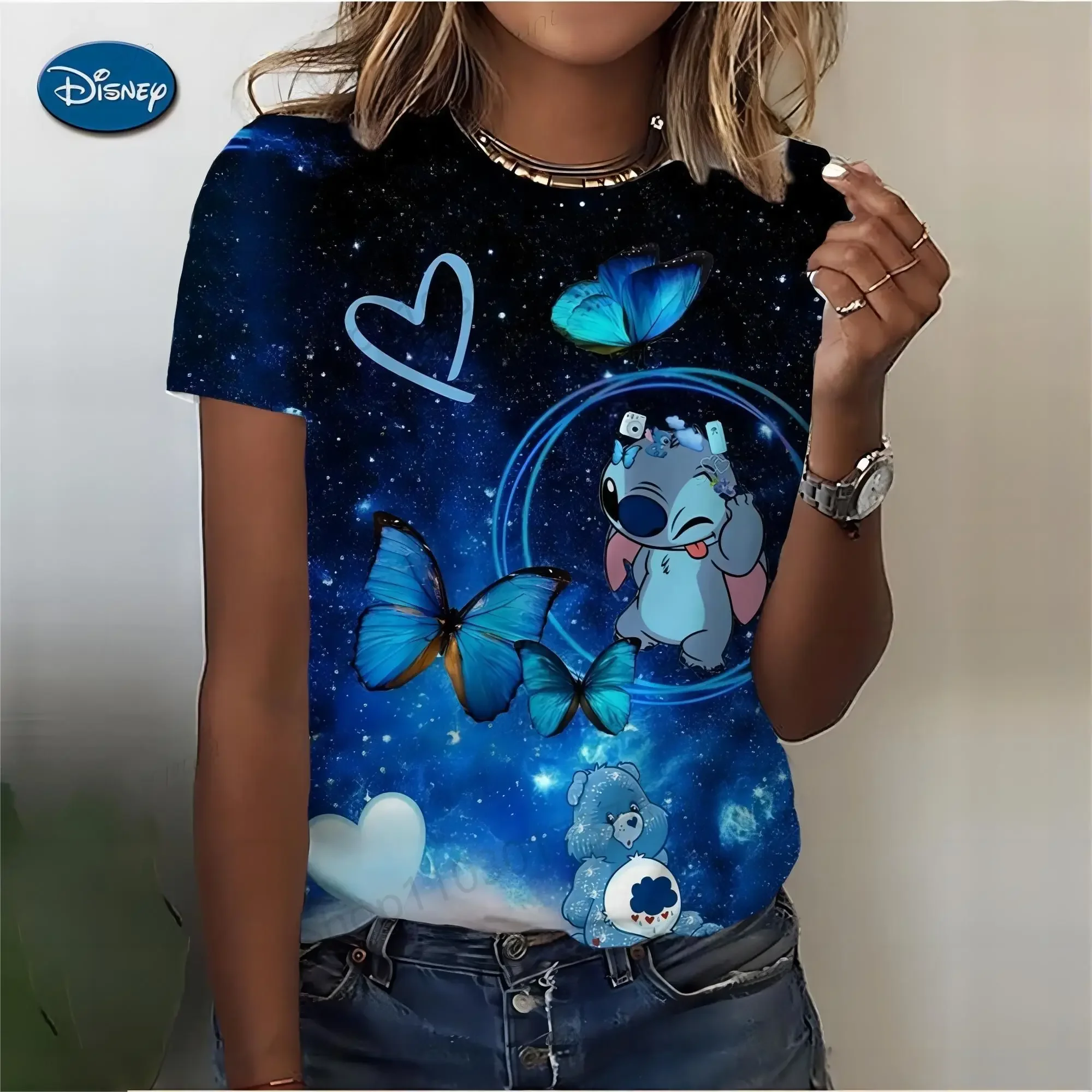 Mickey Mouse Stitch Print T-shirts Tops for Women Lady Summer Children T-shirts Casual O-neck Ohana Stitch Disney T-shirts 4