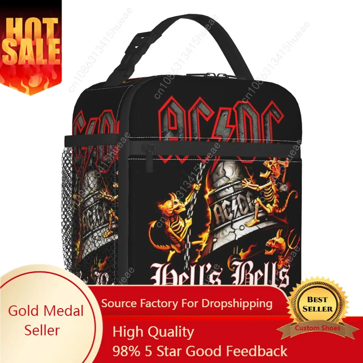 

AC DC The Bell Rock Roll Insulated Lunch Bags for School Office Australian Band Star Waterproof Thermal Cooler Bento Box Women