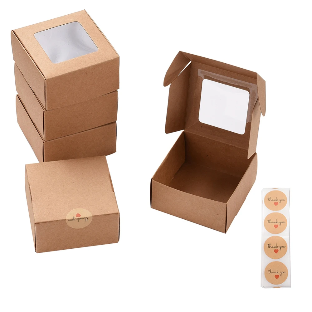 30Pcs 3.15x3.15in Paper Candy Boxes with Clear Window Bakery Box Gift Box Square for Pie and Cookies Boxes Small Craft Paper Box