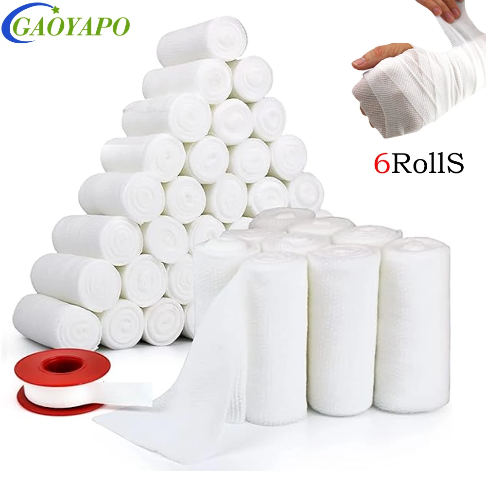 

6Rolls Gauze Rolls Tape Included -Gauze Wrap - First Aid Supplies,Breathable Gauze Bandage Rolls,Bandage Wrap for Wound Dressing