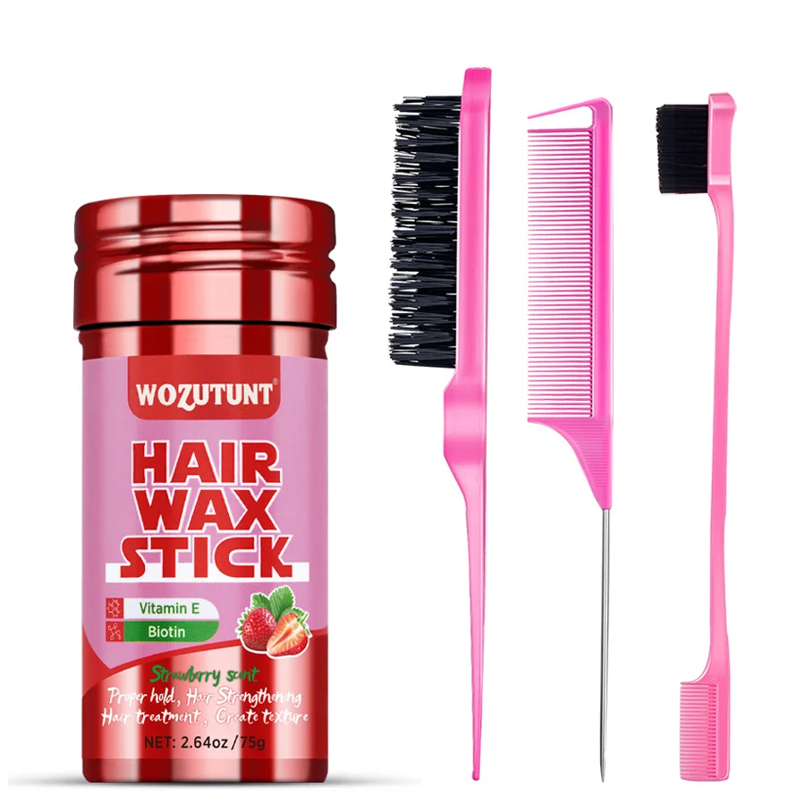 Hair Wax Stick Hair Comb Bristle Brush Edge Brush for Wig Edge Control 75g 4pcs/set