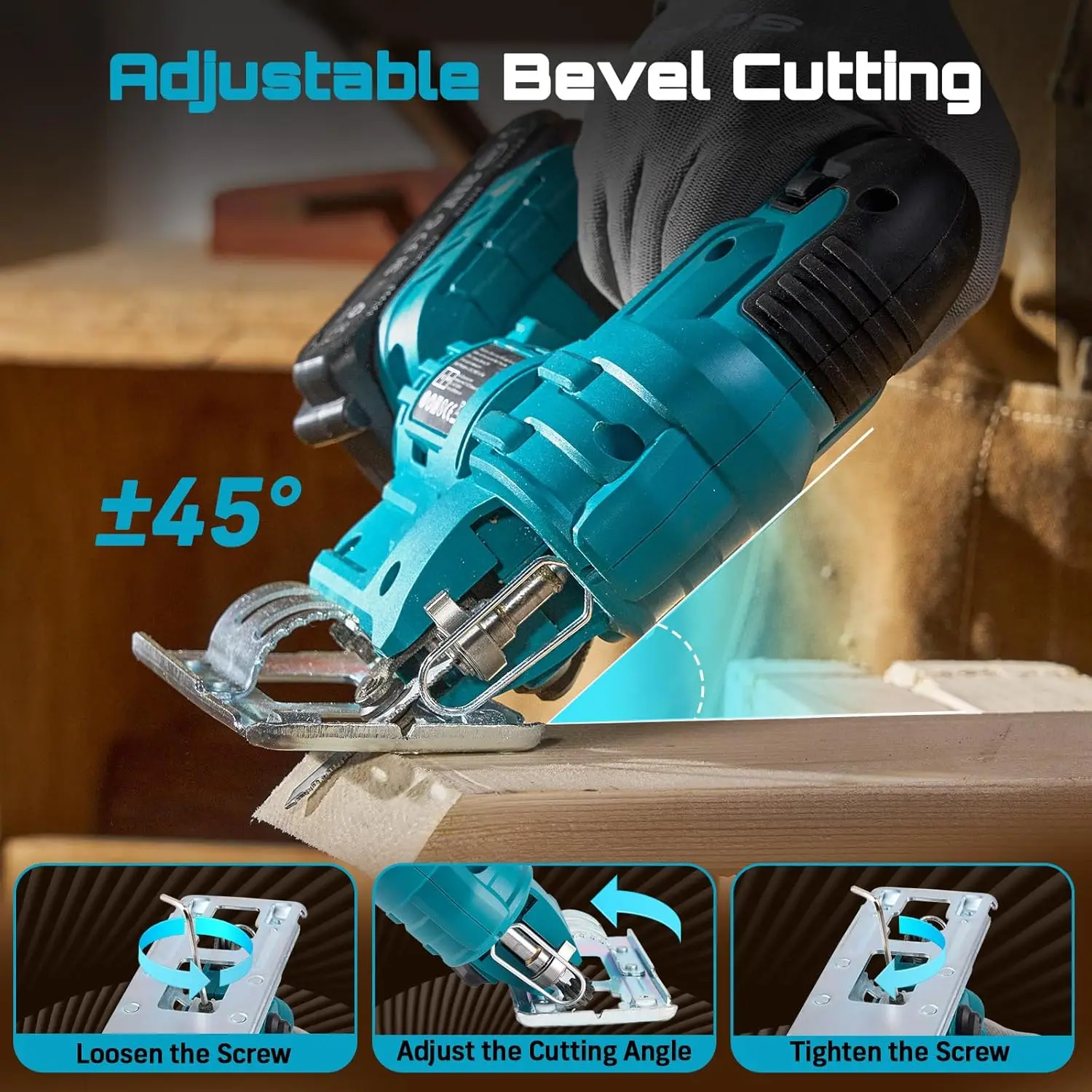 21V Cordless Jigsaw with 2 Batteries, 2800RPM Variable Speed, LED Light for Wood Cutting, Bevel Cuts up to 45&deg;