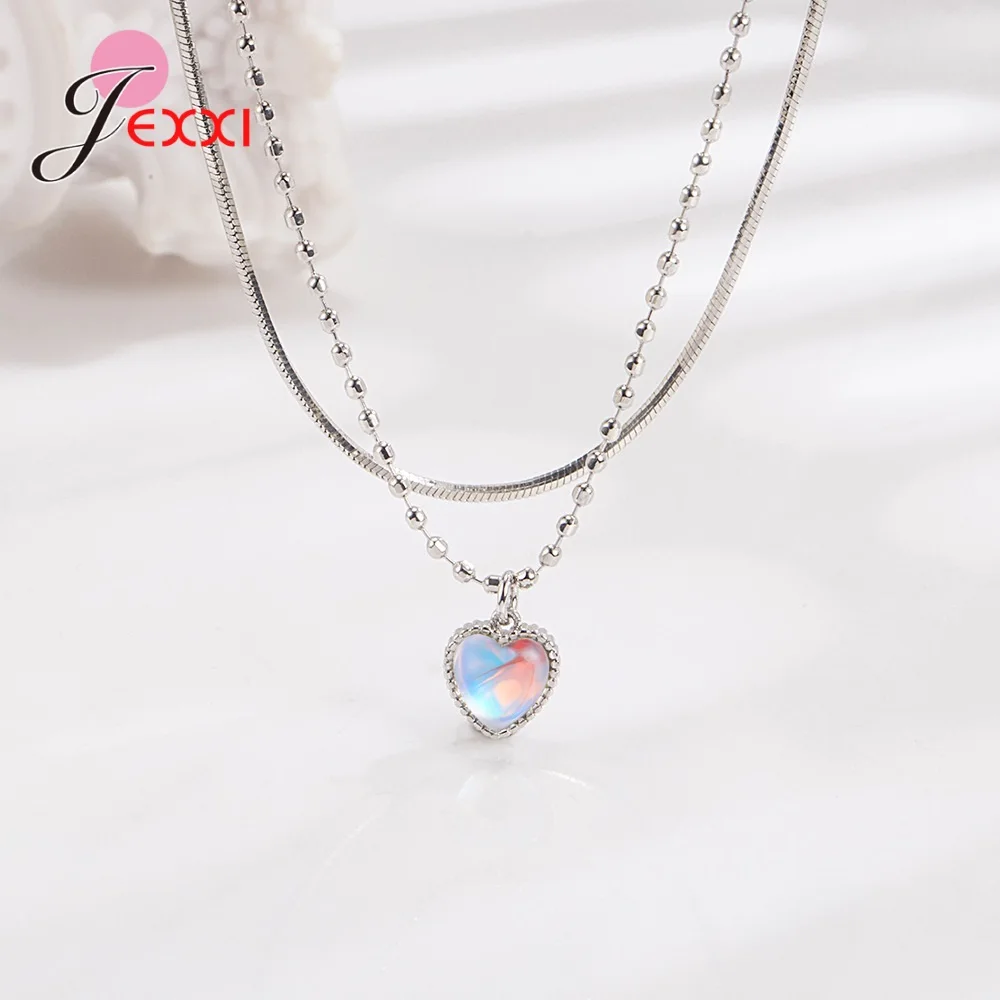 

925 Sterling Silver 2023 New Arrival Colorful Fashion Heart Shape Cute Necklace Jewelry Birthday Gift for Women Girls Wholesale