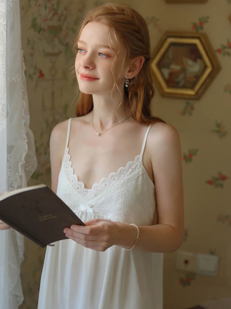 

Spaghetti Strap Nightdress for Women Summer Sleepwear Lace Backless Sexy Cotton Vintage Princess Mini Sleepdress Nightgowns