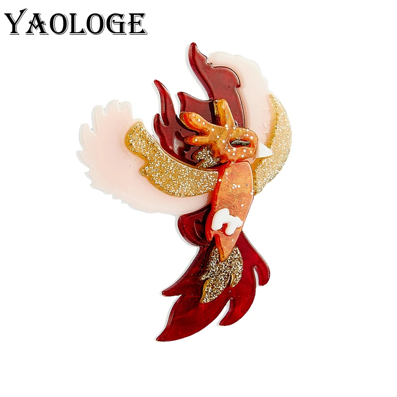 

YAOLOGE Acrylic Flame Phoenix Brooches For Women Unisex Exaggerated Cartoon Cute Badge Lapel Brooch Jewelry Gift Wholesale