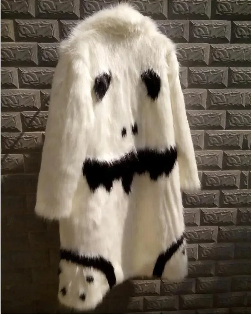 Winter Warm Unisex Faux Fur Long Jacket Black Gown Devil Plus