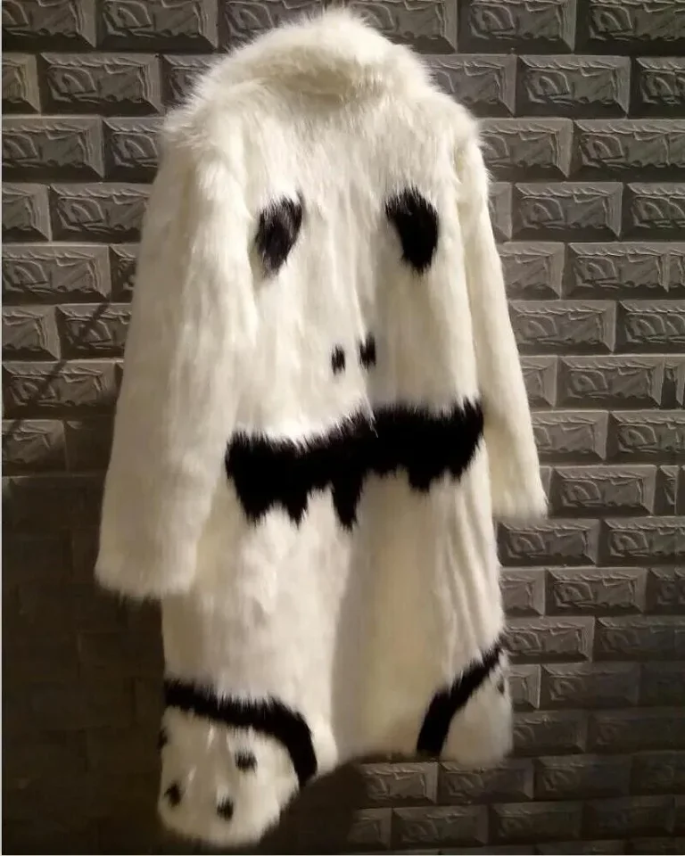 Winter Warm Unisex Faux Fur Long Jacket Black Gown Devil Plus