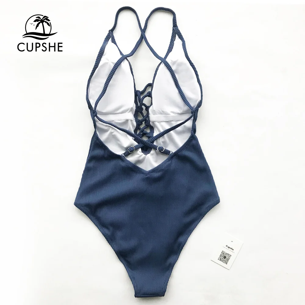 Cupshe Solid Deep V neck One-piece Swimsuit For Women