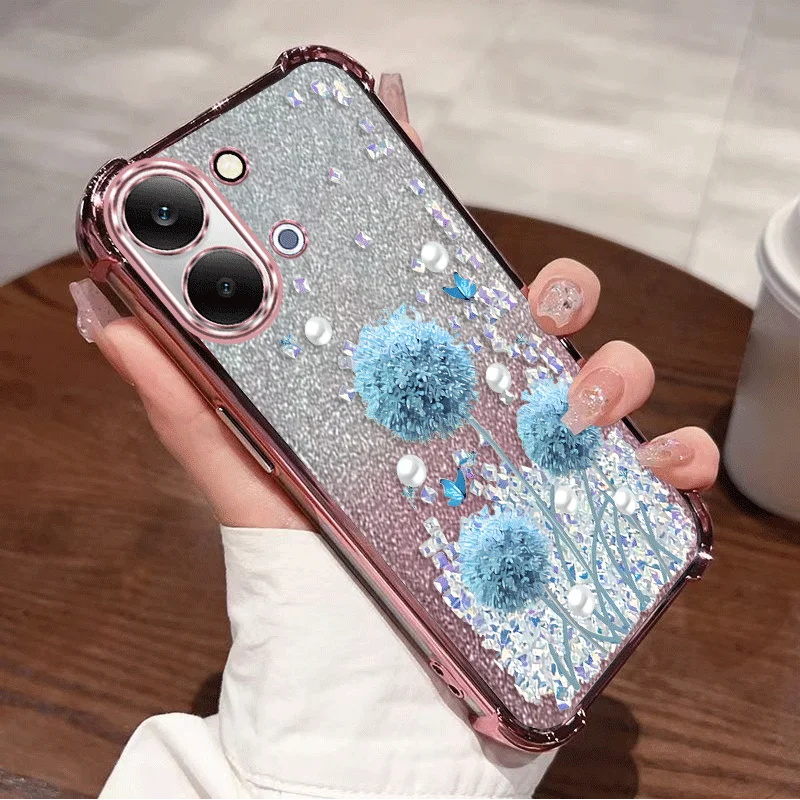 Glitter Plating Protective Floral Shockproof TPU Phone Case