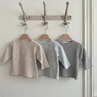 2024 Autumn New Baby Long Sleeve Striped T Shirts Cotton Tops Infant Boy Girl Casual Tee Fashion Simple Toddler Bottoming Shirt 1