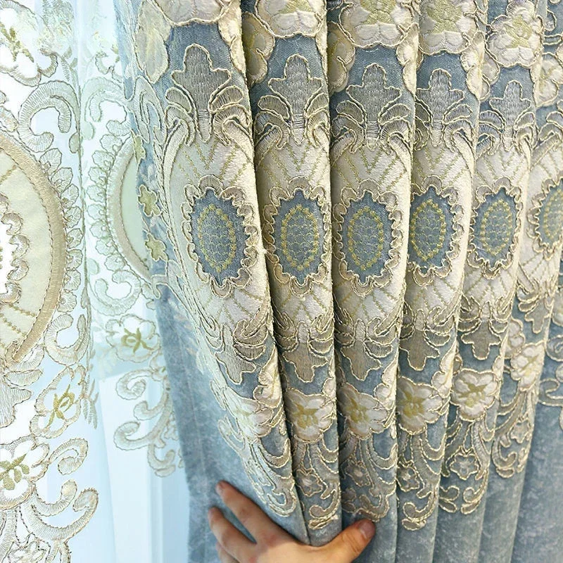 

2023 New European Style Simple Gold Thread Embroidered Curtains for Living Room Bedroom Blackout Curtain Customization
