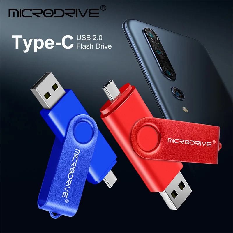 2 in 1 USB 플래시 드라이브 OTG 고속 펜 드라이브 64GB 32GB 타입-C 16GB 8GB 마이크로 USB 스틱 외장 저장장치 4GB