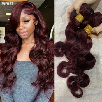 Ridisi 99j Burgundy Body Wave Human Hair Bundles Brazilian Wavy 3/4 Bundles Human Hair Colored Wind Red Hair Bundles 1