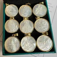 5pcs/lot 21mm Natural San Benito & Cross Mother Pearl Shell Pendant & Charms for Necklace Jesus & Grace Charms for Gift - Image 2