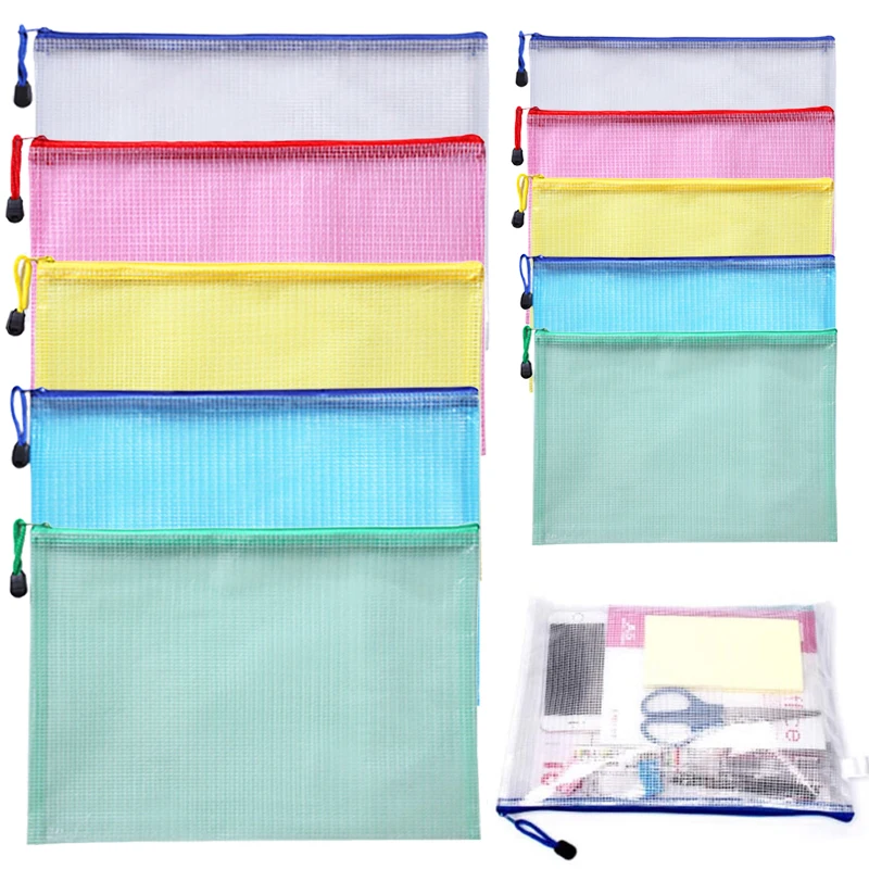 5/10/20pcs Grid Zipper Bags A4/A5 Folder Waterproof Office and Educational Supplies Document File Stationery Storage Bag TMZ 1