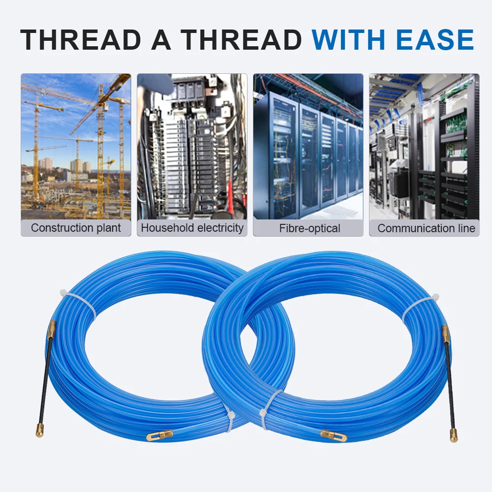 4mm 5M~50M Fiberglass Cable Puller Electric Cable Guide Device Nylon Duct Snake Wire For Electrician Fish Tape Wire Aid Tool cable puller