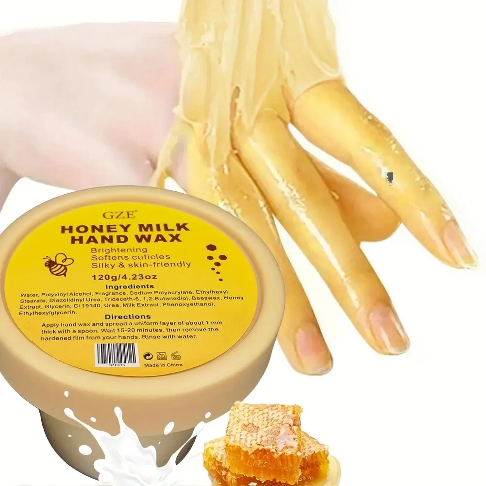 GZE Hand Mask Milk Honey Peel Off Hand Wax Moisturizing Hydrating Nourishing Exfoliating Hand Film Hands Care Paraffin 120g