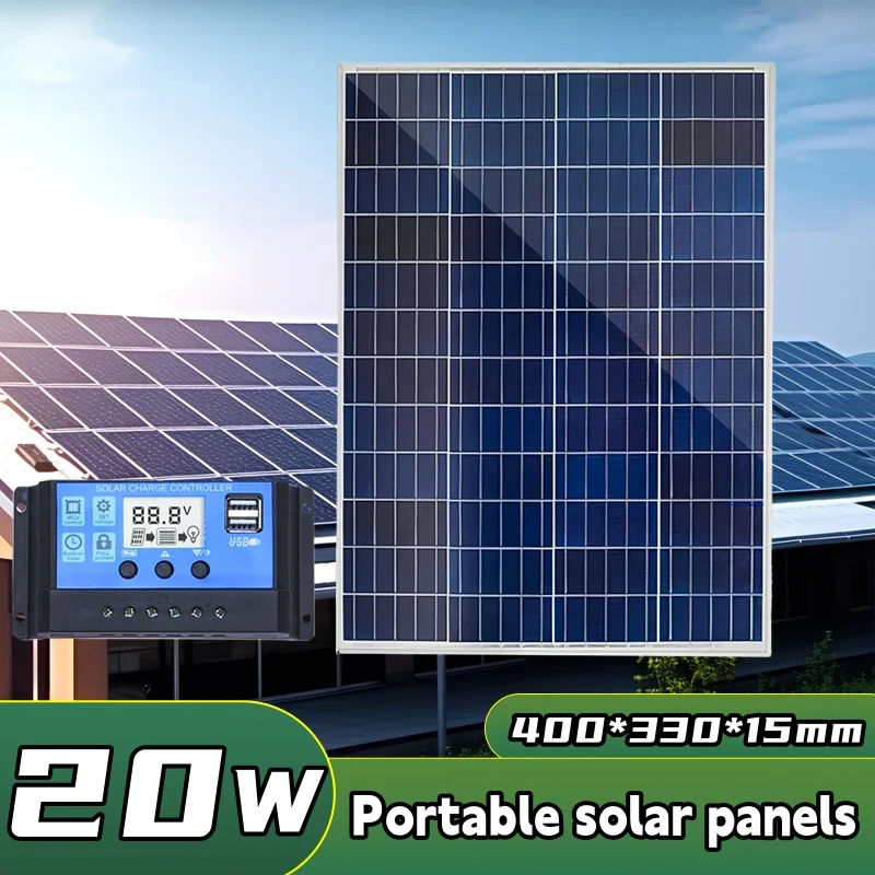 

20W Solar Panel 12V Household Photovoltaic System With Controller Camping Room Vehicle And Ship High-Efficiency Solar Cells