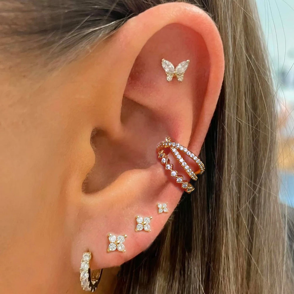 Helix Ohr gefälschte Piercing Ohrringe für Frauen zierliche Schmetterling Blume Zirkon Turm Tragus Orbital Frauen Ohrring Accessoires Schmuck – Detail 1