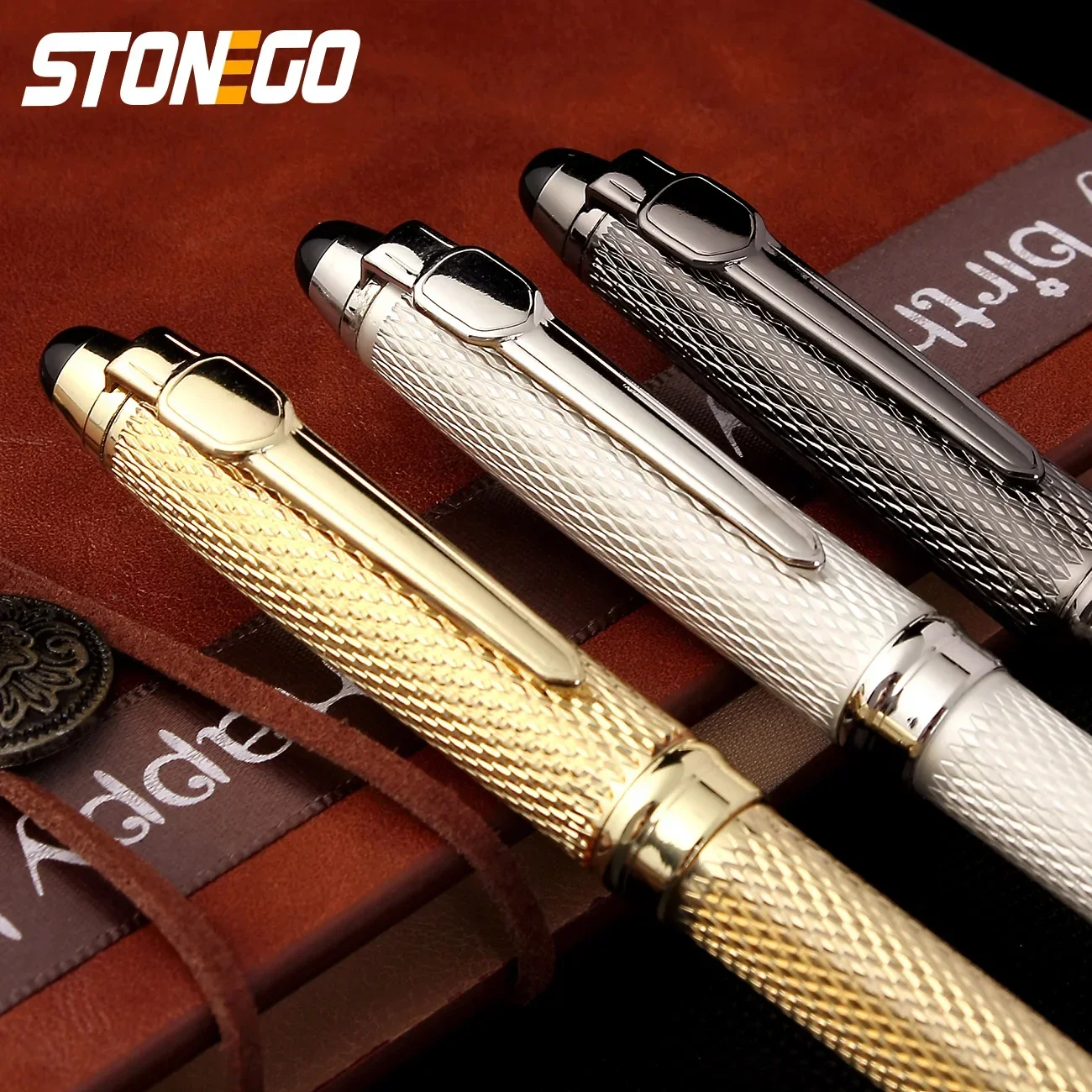 STONEGO Twist-Kugelschreiber, einziehbarer Kugelschreiber aus Edelstahl, glatte Gel-Tinte, mittlere Spitze, 1,0 mm schwarze Tinte, austauschbare Mine – Detail 14