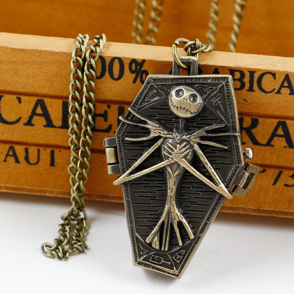 Irregular Skeleton Design Pocket Watch Retro Antique Necklace Halloween Christmas Gift For Men Women Friends reloj de bolsillo