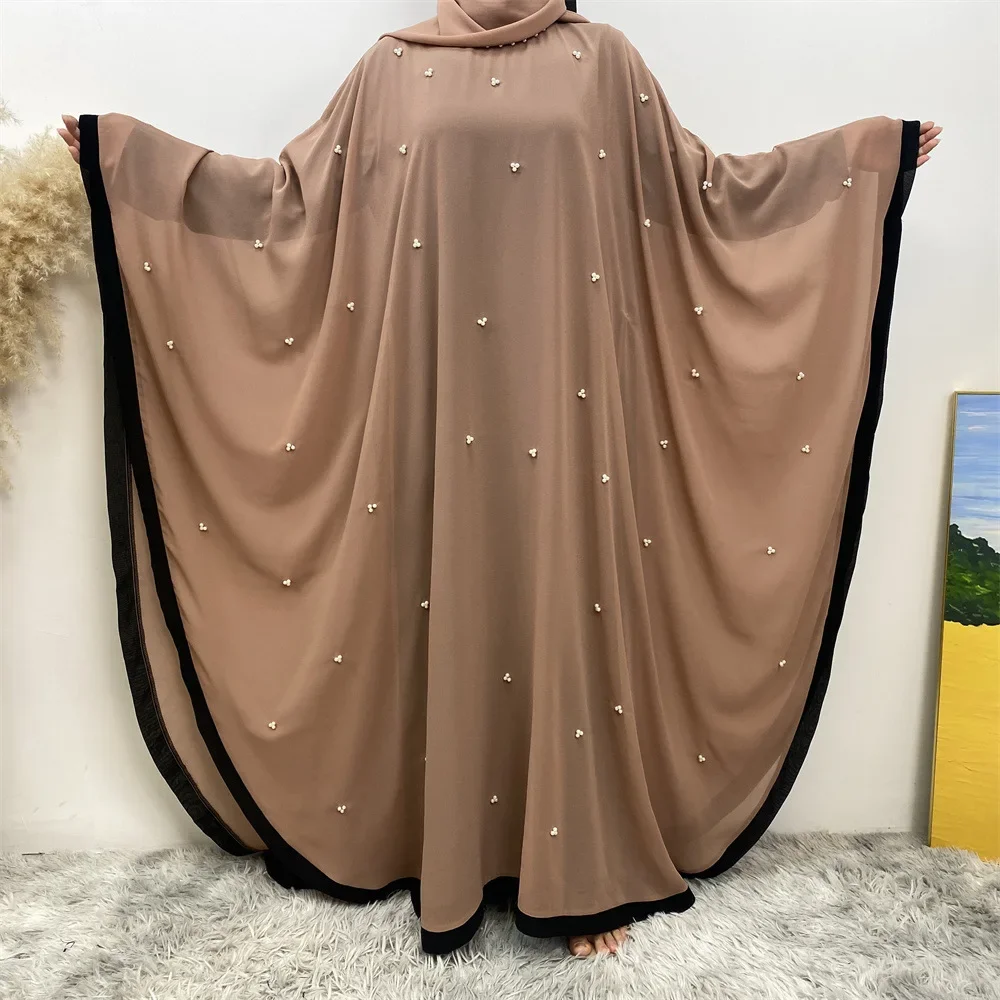

New Spring Summer Chiffon Batsleeve Dress for Women Elegant Loose Muslim Dress Women's Clothing Long Sleeve Turkish Party Robes