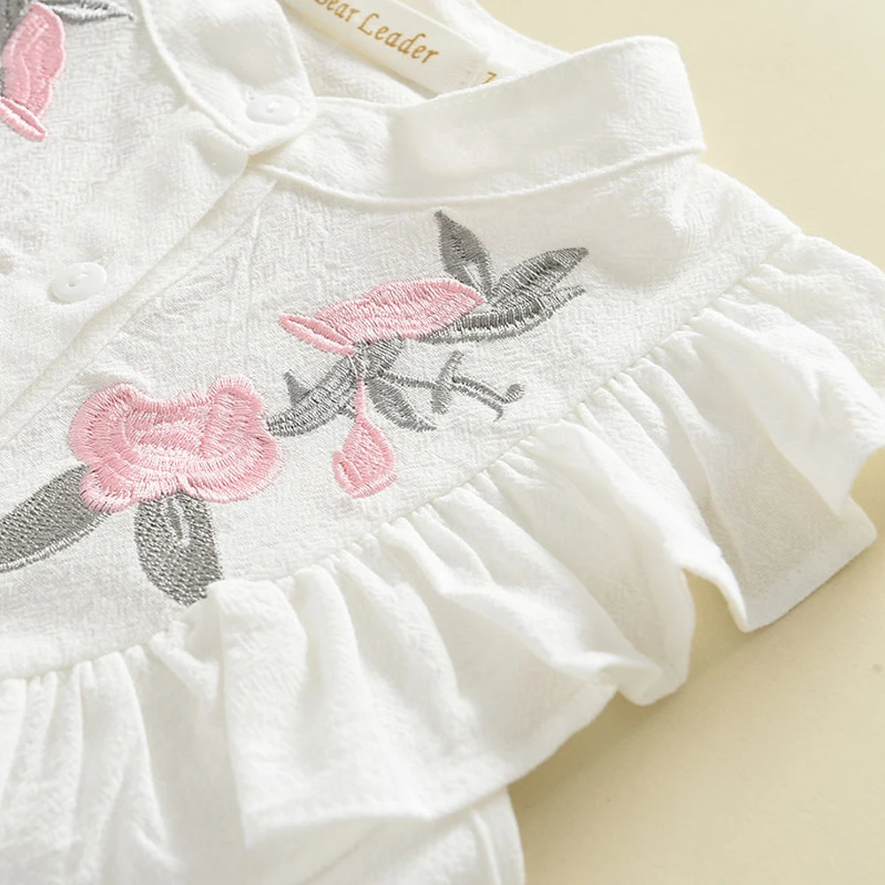 Kids Clothing Set Girls Clothing Set Menoea Girls' Set Summer Kids' Round Neck Flower Embroidered Sleeveless Top+Lace Up Shorts Two Piece Fashion Casual Vacation Set