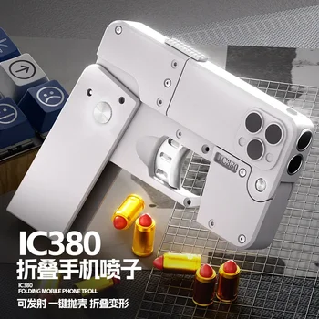 Shell Ejection Deformation Ic380 Folding Mobile Phone Spray Gun Soft Bullet Gun Can Launch Toy Pistol Model Christmas Gift 2025 1