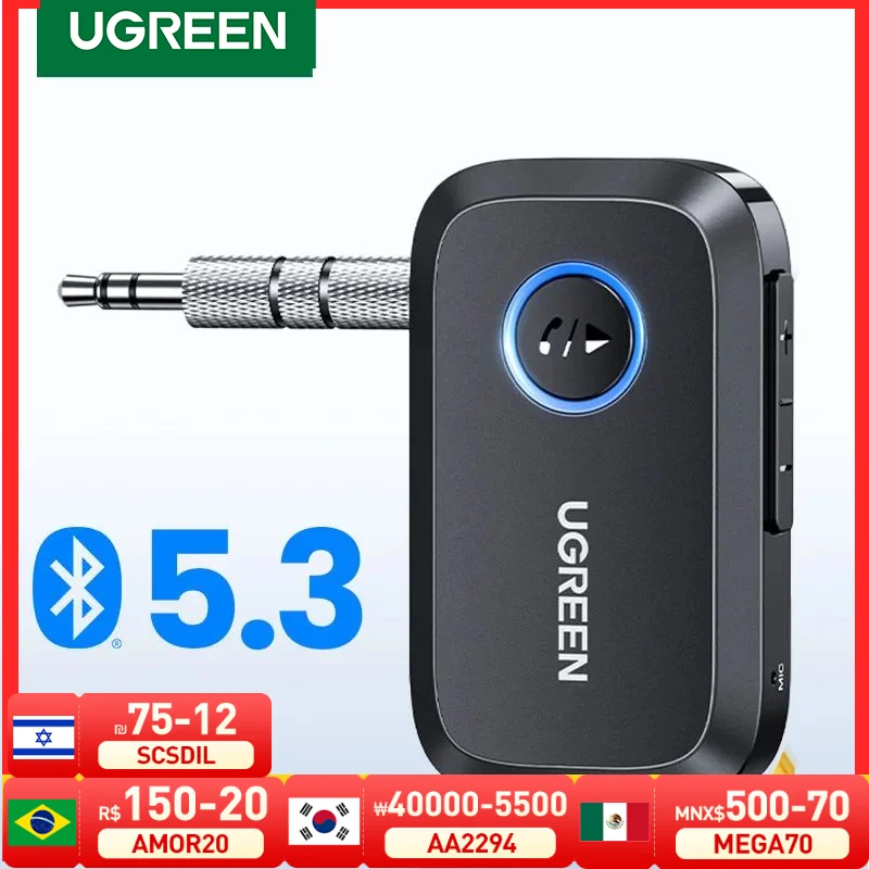 UGREEN – adaptateur récepteur Bluetooth 3.5, prises AUX 5.3mm, pour haut-parleurs de voiture, Audio, musique, mains libres