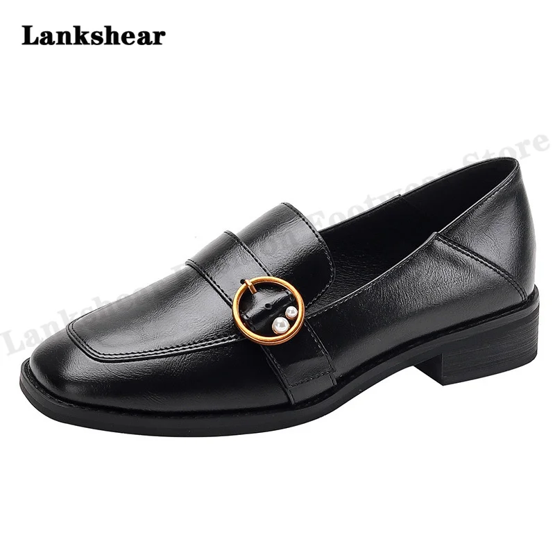 Women's Shoes Loafers Women Thick Bottom Spring and Autumn Comfortable Metal Decoration Pu Upper Ladies Casual Shoes